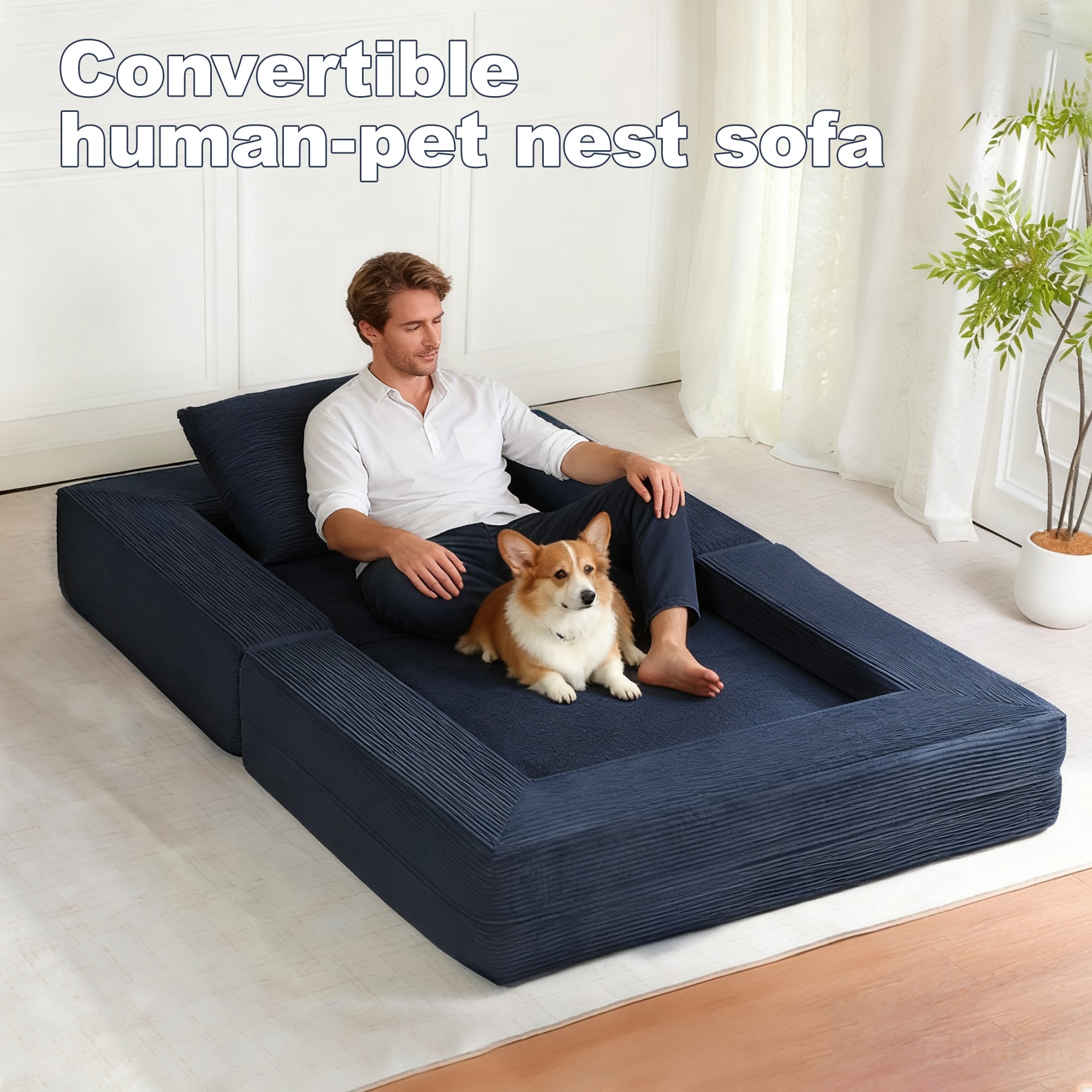 Orthopaedic Compression Sofa Bed For Adults And Pets Dark Blue_voghion.com